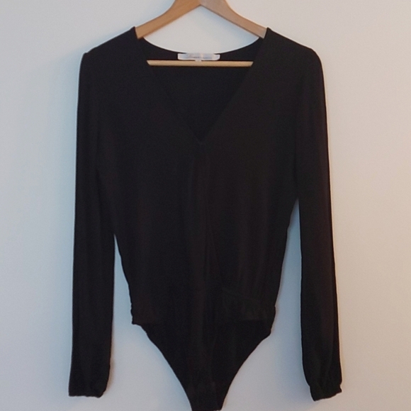 Lovers + Friends Vision Long Sleeve Faux Wrap Bodysuit Black Size Small - Picture 2 of 8